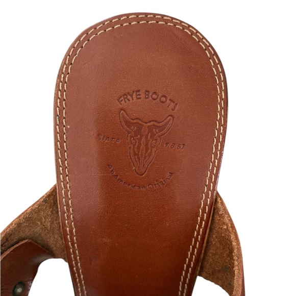 Frye Sophia Ring Slip On Wooden High Heel Leather Sandals Brown US 8 M - Picture 6 of 14